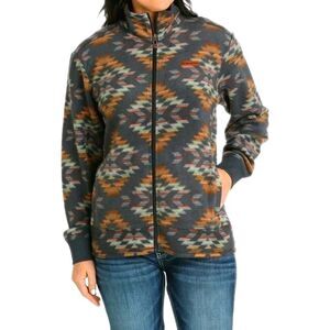 Cinch Ladies Navy Aztec Full Zip Fleece Western Jacket Medium M Rodeo Barn